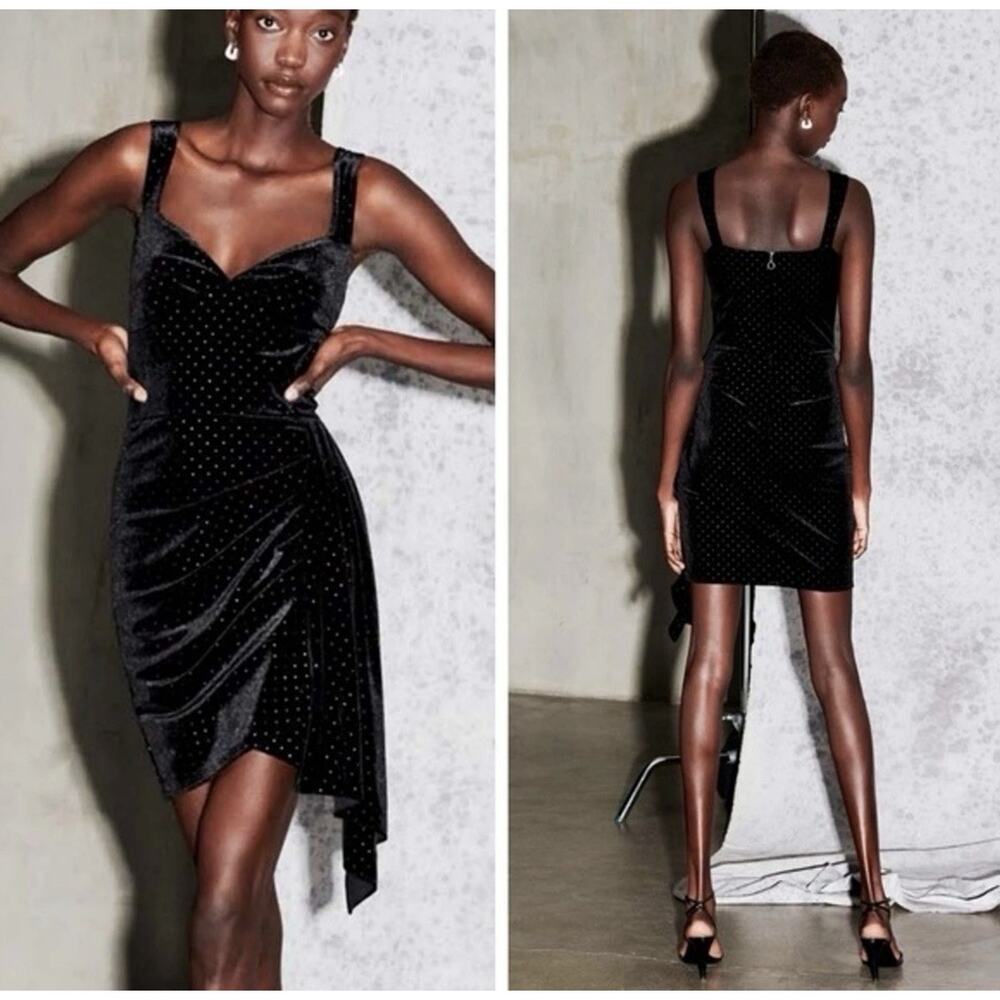 Saylor Nollie Velvet Rainbow Rhinestone Mini Dress Black Womens Medium NEW Ae21